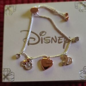 Disney Rose Gold and Silver Heart Charm Bracelet